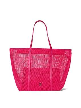 Victoria's Secret Hot Pink Mesh Travel Tote and Pouch Set